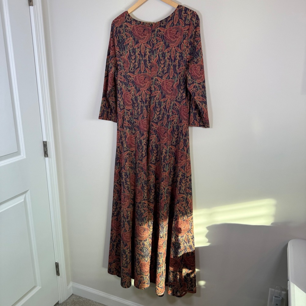 Soft Surroundings Alcott Floral‎ Rose Print Maxi Dress Medium BOHO 3/4 Sleeves - Picture 2 of 8